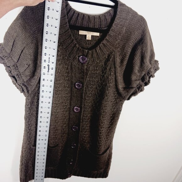 Motto, Deep Brown Long Cardigan, Short Puffy Sleeves W/ Ruffle,  Size Medium - Picture 11 of 13